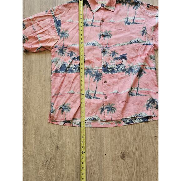 TOMMY BAHAMA 100% Silk Hawaiian Pink Palm Trees Shirt Men’s Large - Picture 5 of 6